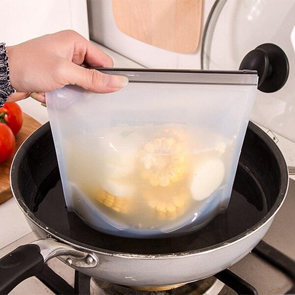 1pc Reusable Silicone Food Bag Wrap Fridge Food Storage Container Refrigerator Bag Kitchen Colored Ziplock Bag Vegetable Saver