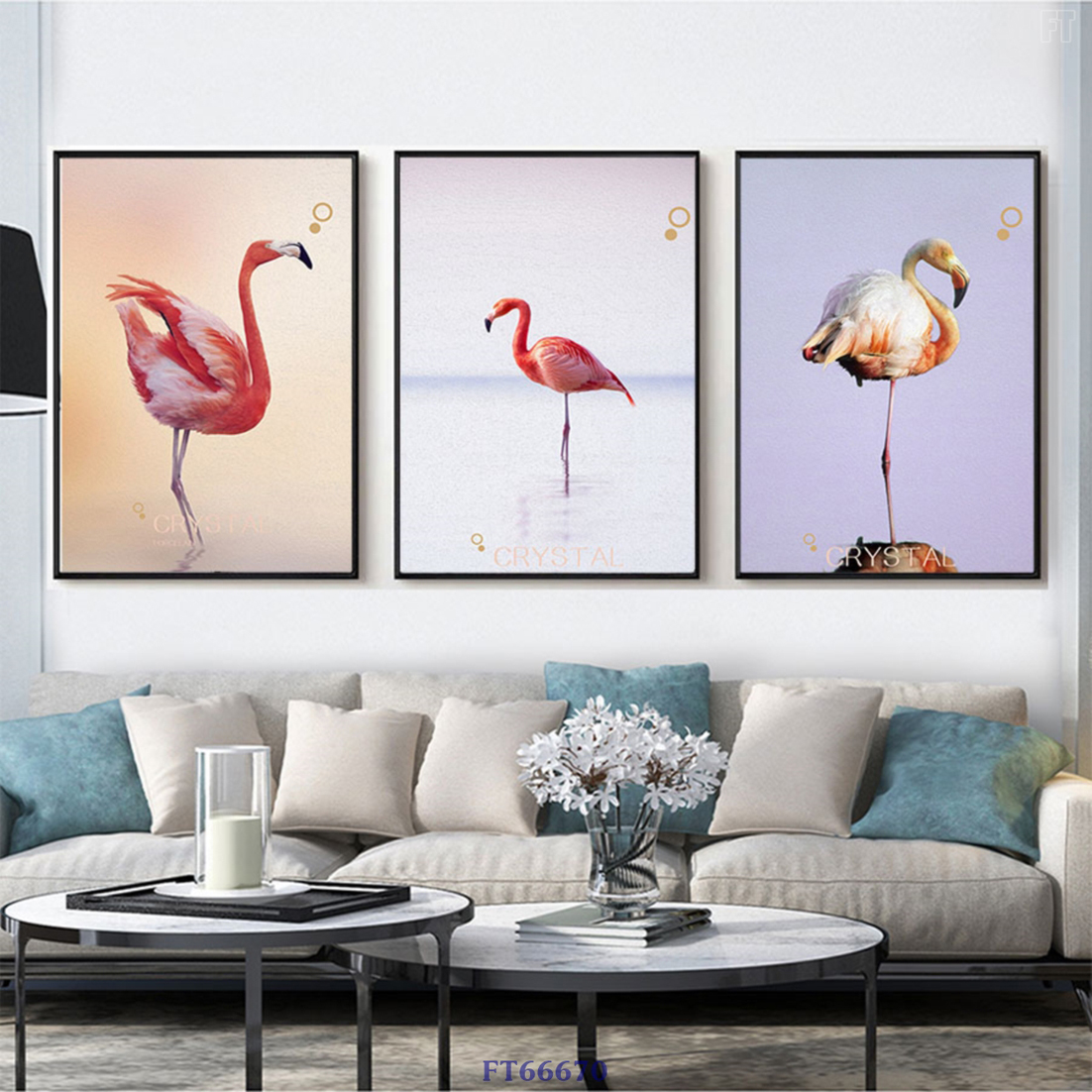 Bộ 3 Tranh Decor Phòng Khách - Tranh Canvas 3 Những Chú Chim Hồng Hạc Đẹp