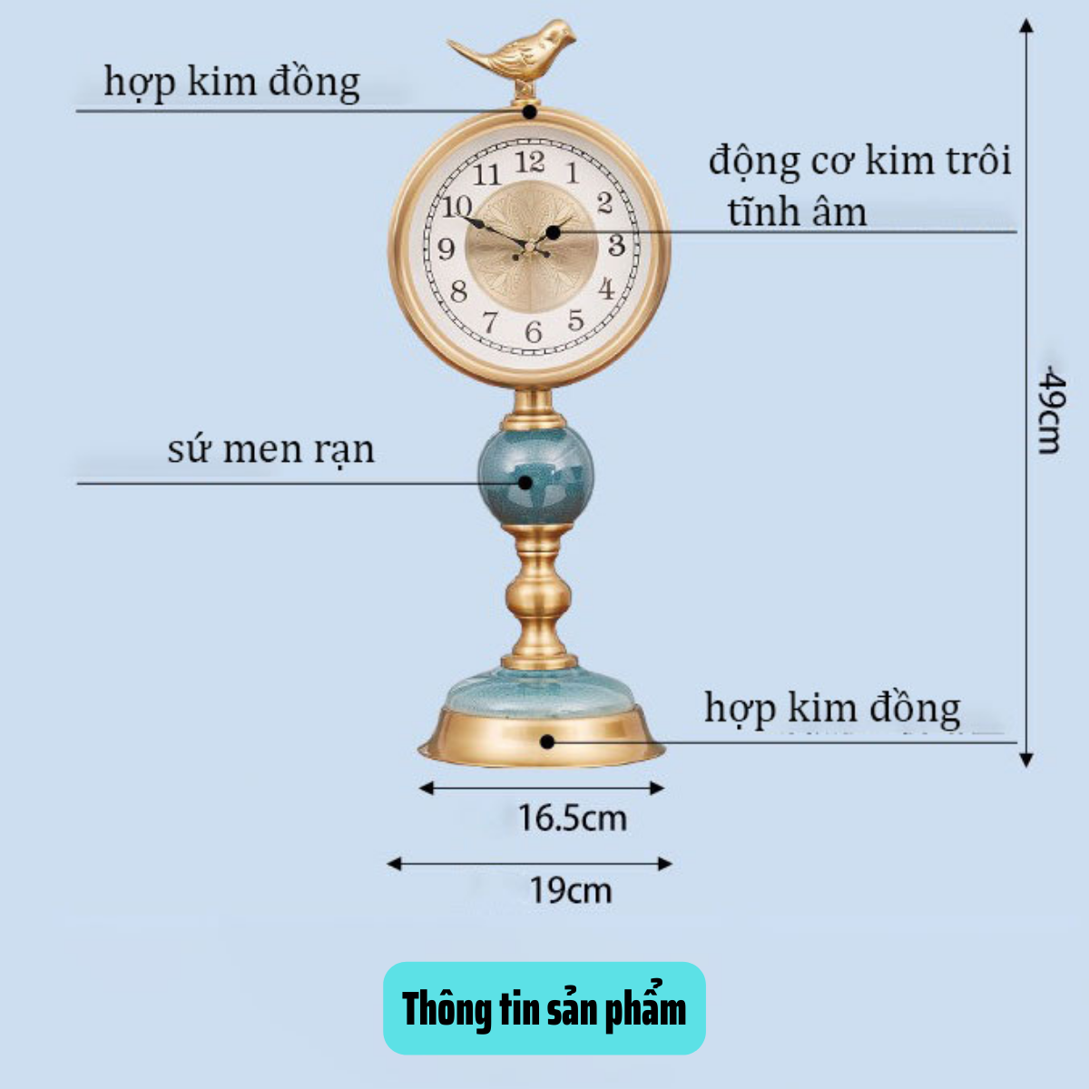 Đồng hồ để bàn tân cổ điển, động cơ tĩnh âm kim trôi, Mã DH03