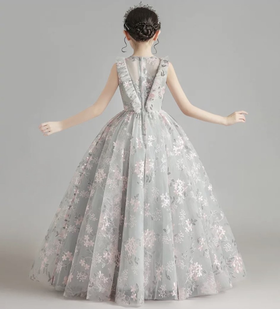 DBG053 - Váy đầm công chúa bé gái xám tùng dài