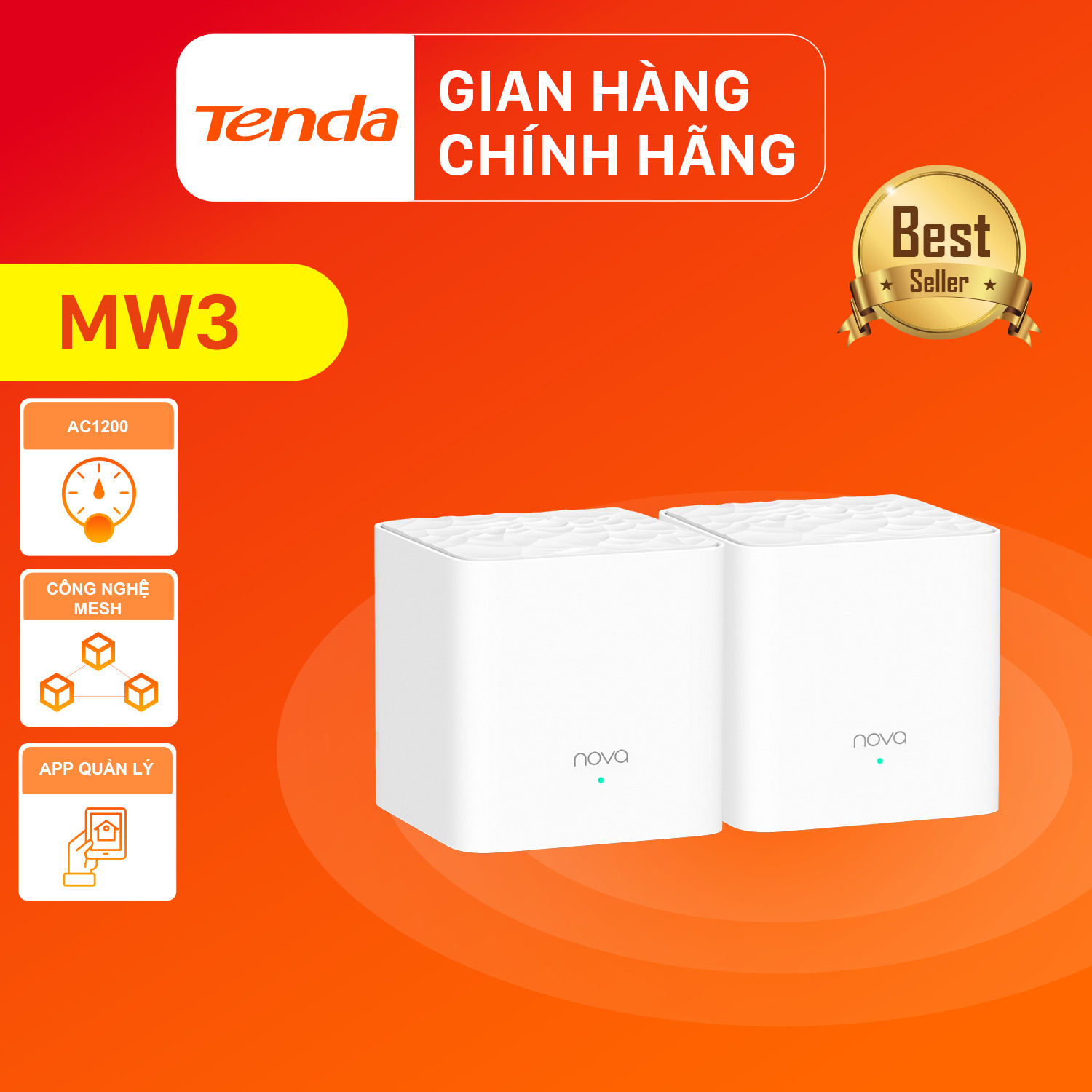 Hệ thống Wifi Nova Mesh cho gia đình Tenda MW3 Chuẩn AC 1200Mbps 2 pack - Hàng Chính Hãng