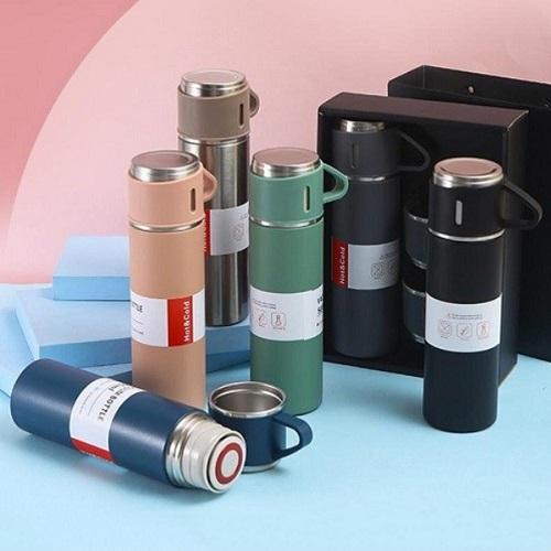 Bình Giữ Nhiệt Cao Cấp 500ml Lõi Inox 304 Tặng Kèm 2 Cốc Cách Nhiệt, Fullbox Làm Quà Tặng Sang Trọng