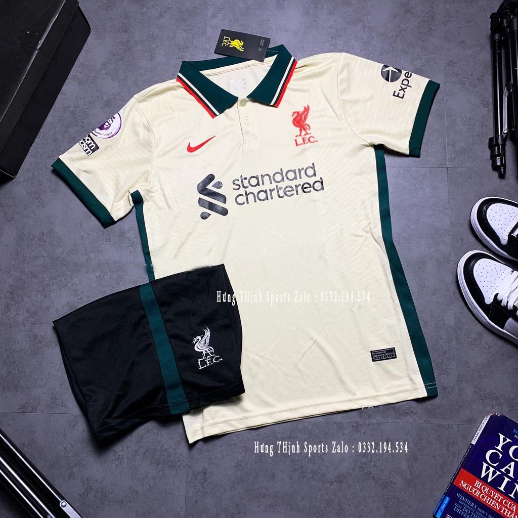 Set Bộ Thể Thao Nam Áo Bóng Đá CLB Liverpool Sân Khách Màu Trắng Kem Chuẩn Áo Thi Đấu mùa giải 2021/22