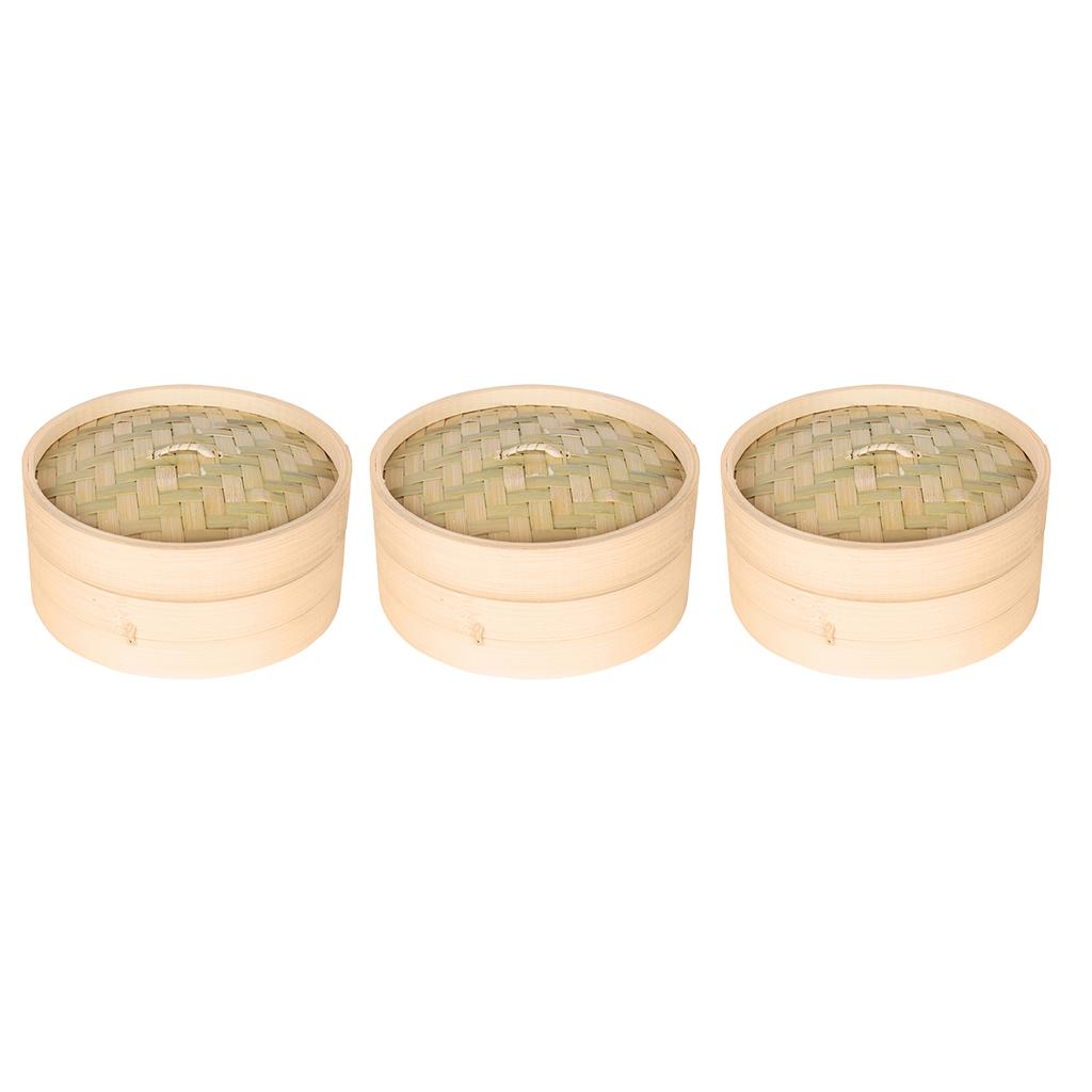 3x Bamboo Steamers with Lid for Asian Cooking Vegetables   Cookware