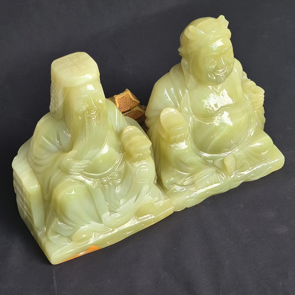 Bộ Thần Tài Thổ Địa - Đá Ngọc Onyx Xanh - 16Cm - Mx