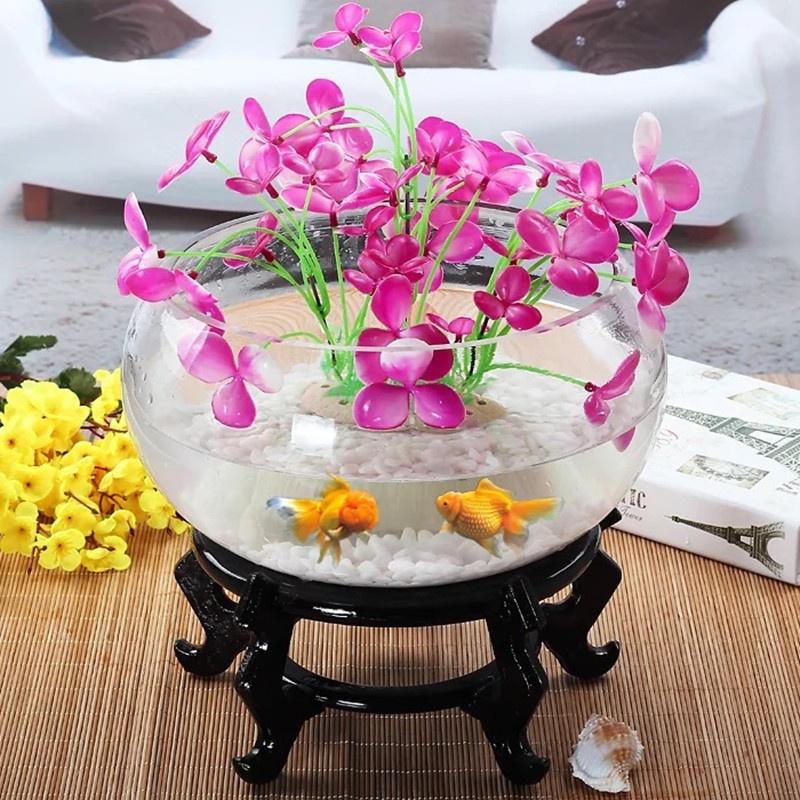 Chậu thủy tinh tròn thấp đường kính 20 cm nuôi cá cảnh nhỏ, trồng cây thủy sinh, mix tiểu cảnh terrarium