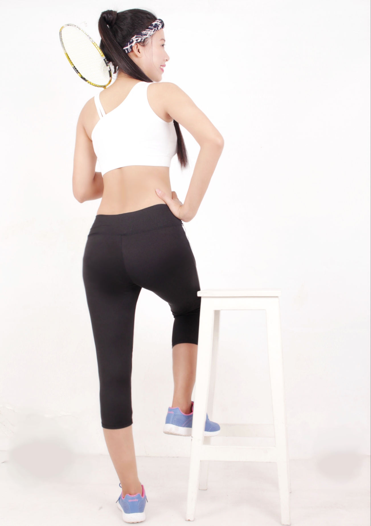 Quần tập legging lửng thể thao nữ phối viền trắng