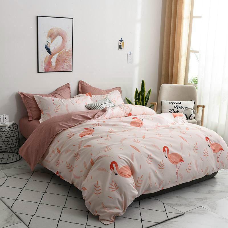 Bộ chăn ga Cotton Poly Họa tiết Hạc Cam - Hàng Nhập Khẩu