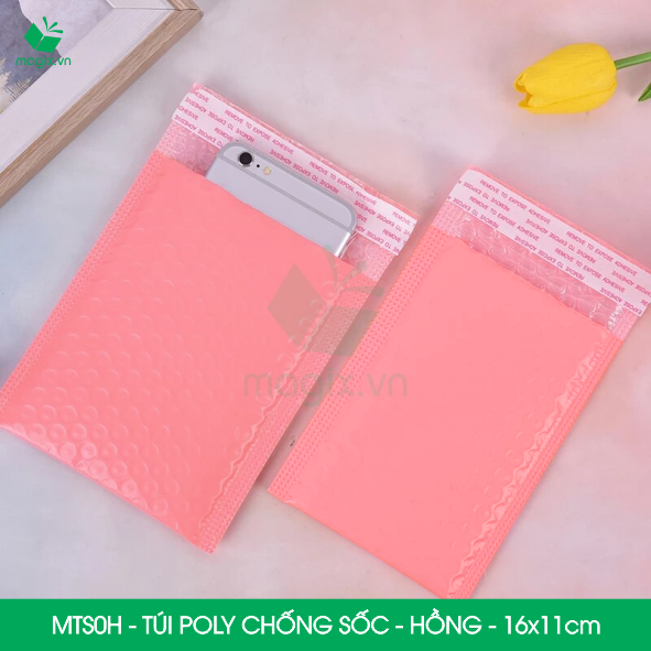 MTS0H - 16x11cm - COMBO 50 TÚI GÓI HÀNG CHỐNG SỐC BỌC BÓNG KHÍ MÀU HỒNG PASTEL