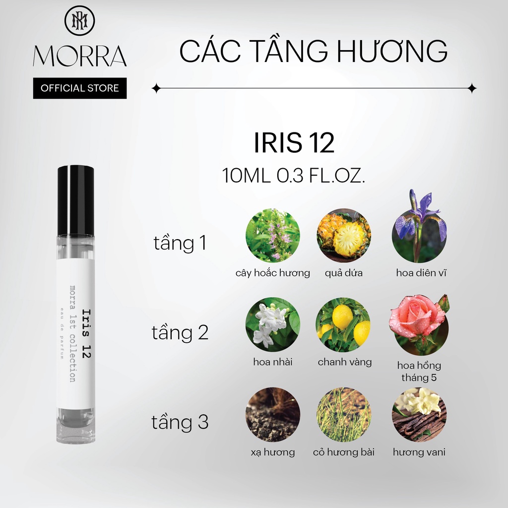 Nước Hoa Nữ Thơm Lâu Morra Iris 12  Dung Tích 10ml Hương Hoa Cỏ Thanh Thoát Nhẹ Nhàng Lưu Hương Lâu 6h - 8h