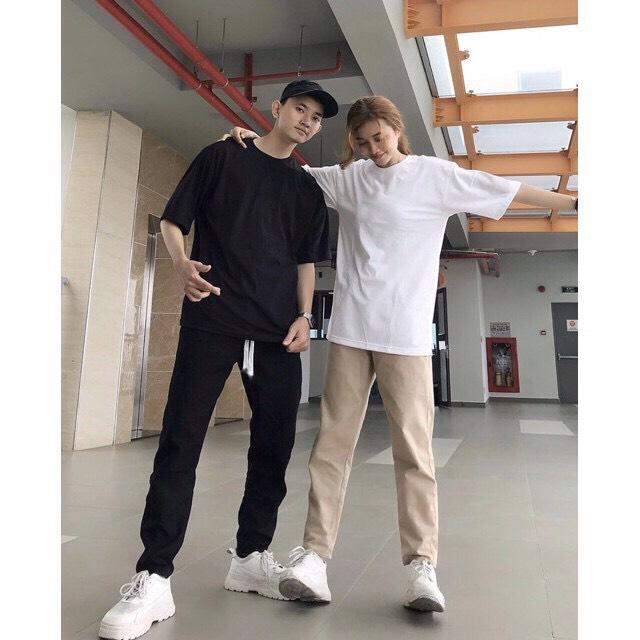 Áo Thun TRƠN Tay Lỡ Unisex From Rộng Nam Nữ Hot Trend Độc Lạ Blackwhite1