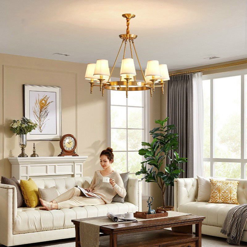 Đèn chùm REBOS hiện đại 8 tay khung đồng trang trí nội thất sang trọng, cao cấp - kèm bóng LED chuyên dụng.