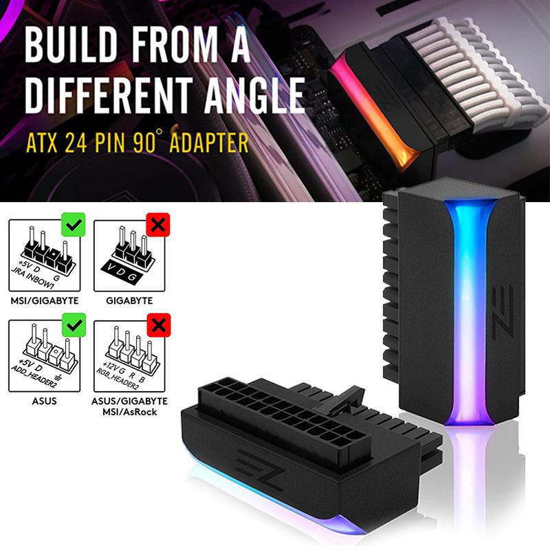 ATX 24pin đến 90 độ Bộ chuyển đổi 5V argb cung cấp nguồn cung cấp cáp Modular Modular DIY Phụ kiện gắn