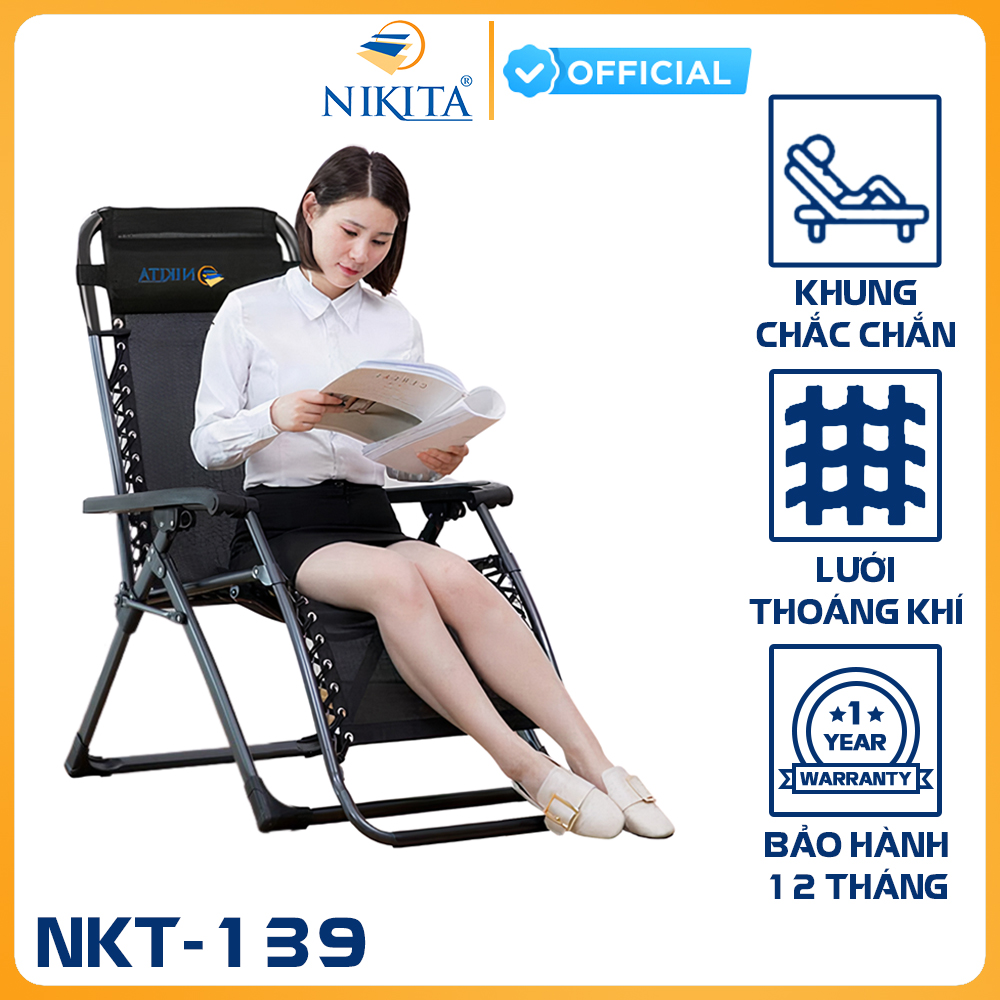 Ghế Xếp Thư Giãn NKT-139 - Vải Textilene Siêu Bền Siêu Chịu Lực - Khung Sắt Sơn Tĩnh Điện - Chính Hãng NIKITA