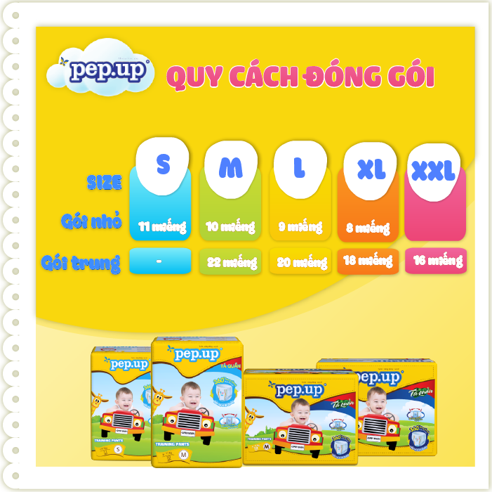 Combo 4 Gói Tã Quần Pep.up Vàng - Size XL