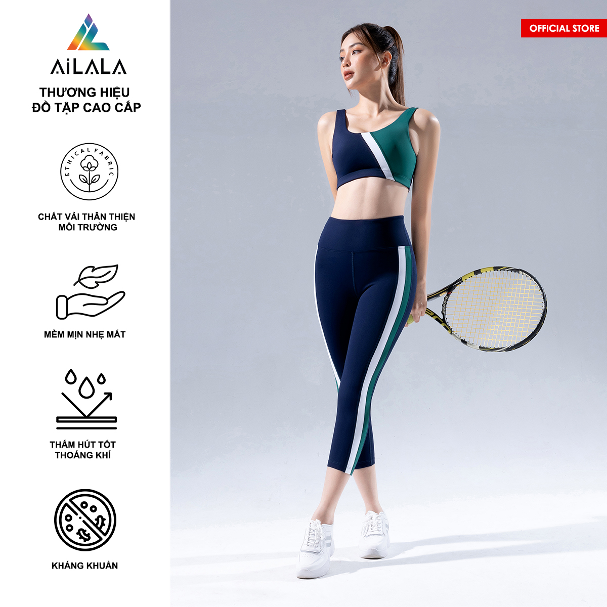 Bộ quần áo thể thao nữ AiLALA LUX48, Đồ tập Yoga Gym Pilates, chất vải Hi-tech cao cấp