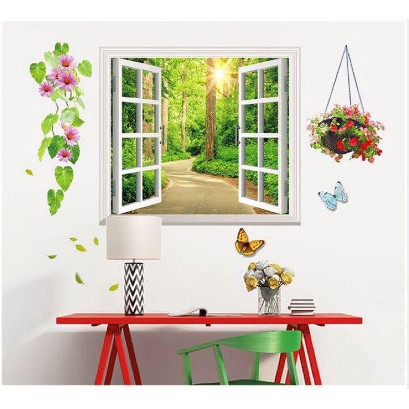 Decal dán tường cửa sổ, mặt trời
