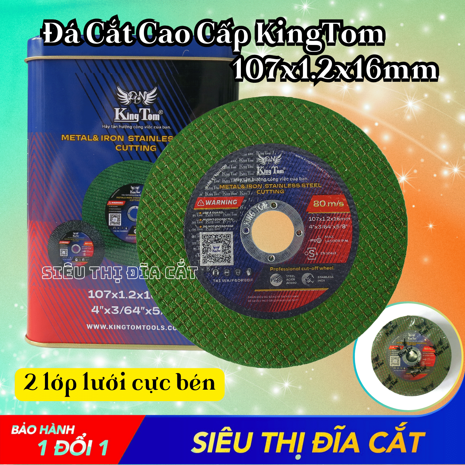 Đá Cắt Cao Cấp KingTom 107x1.2x16mm - Hộp 100 Viên