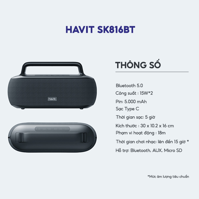 Loa Bluetooth HAVIT SK816BT Công Suất 30W, BT 5.0, Kháng IPX7, Thời Gian Chơi Nhạc Lến Đến 15h - Hàng Chính Hãng