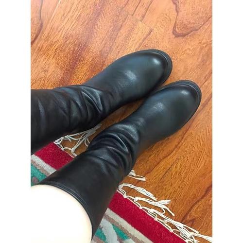 Boots da trơn cổ lỡ mũi tròn style Hàn Quốc B004