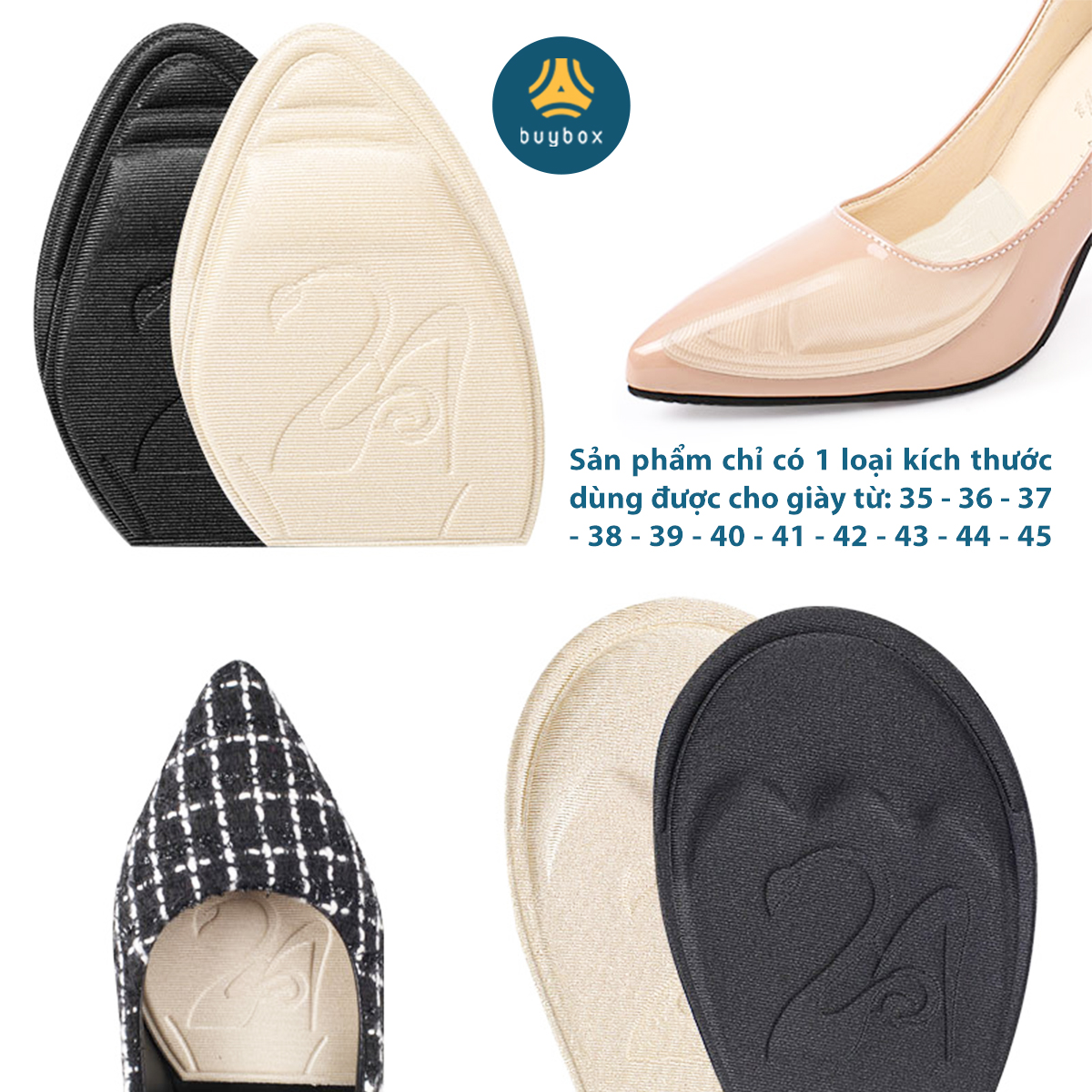 Lót giày 4D đệm êm vòm ngang lòng bàn chân và các ngón chân, chống trượt bàn chân về phía trước - buybox - BBPK181