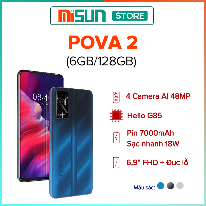 Tecno Pova 2 6GB l 128GB - Điện Thoại Thông Minh Chiến Game Cực Đỉnh - Hàng Chính Hãng - Xanh