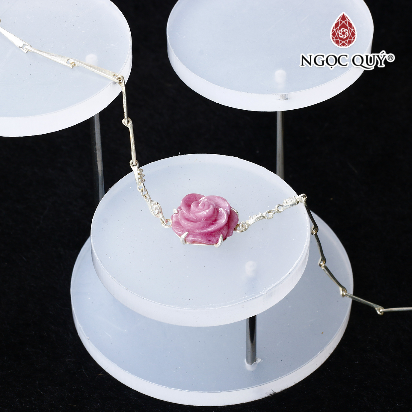 Vòng lắc bạc phối hoa mẫu đơn ruby hồng ngọc mệnh hỏa, thổ - Ngọc Quý Gemstones