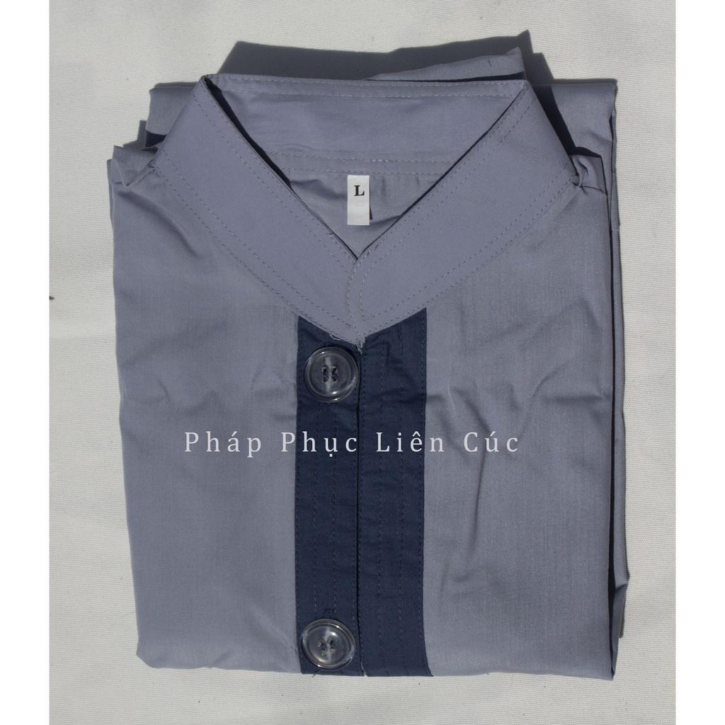 Đồ lam đi chùa bé trai - Pháp phục mẫu tụ vải kate, bền màu không nhăn xưởng may Liên Cúc