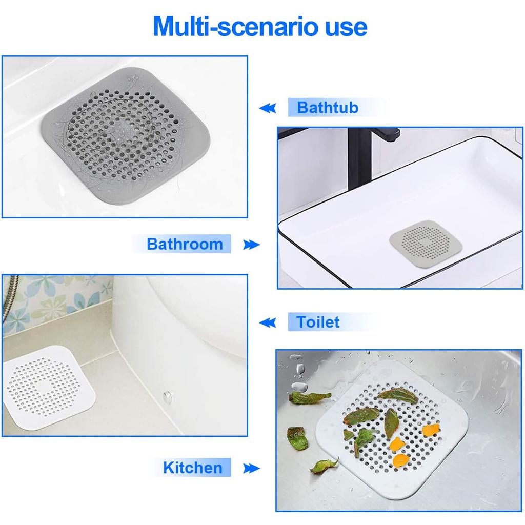 2 Packs Drain Hair Catcher Shower Bathtub Drain Cover Silicone Hair Catcher for Shower Square Drain Stopper Tub Sink Strainer