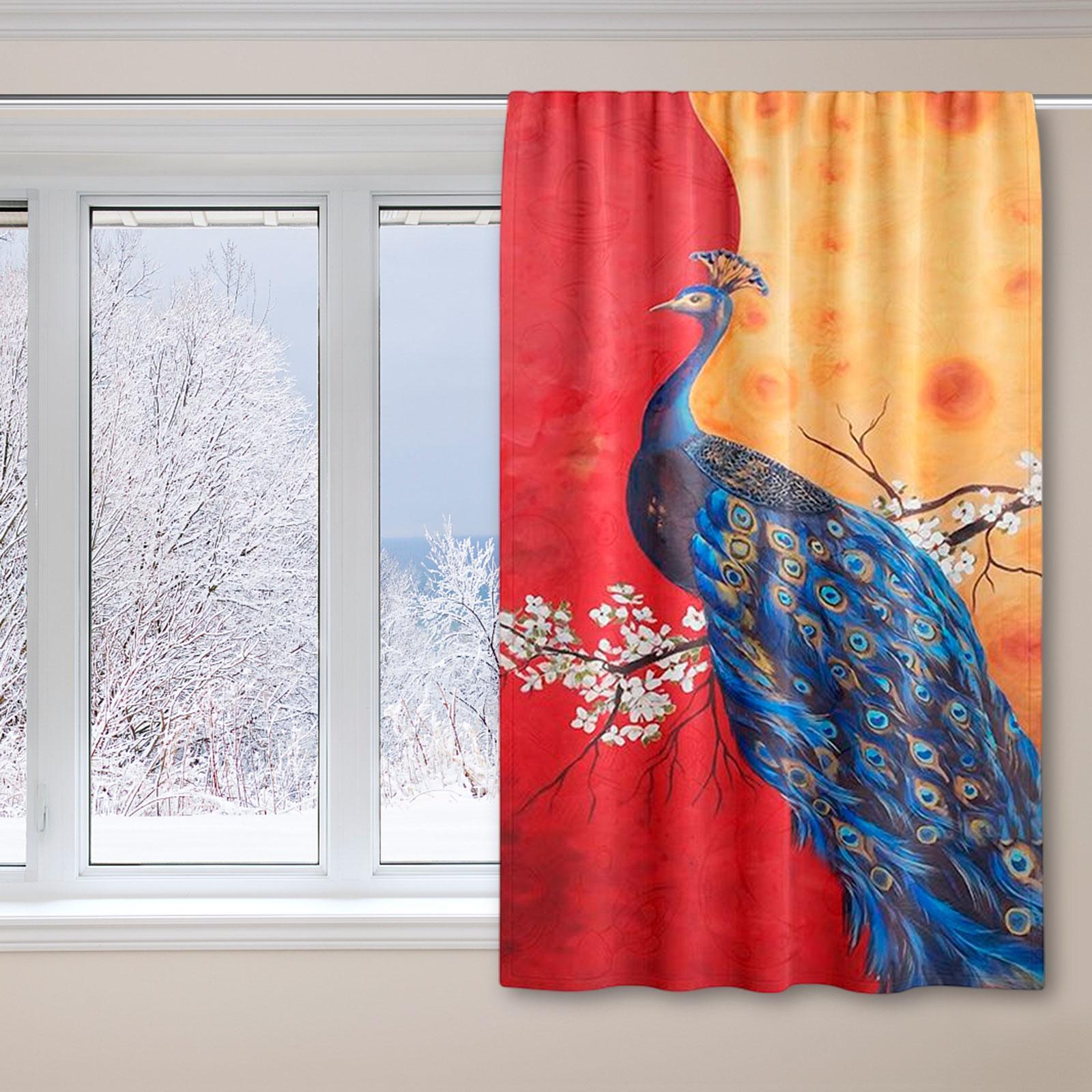 Peacock Print Window Panels Animal Pattern for Living Room Bathroom Kitchen