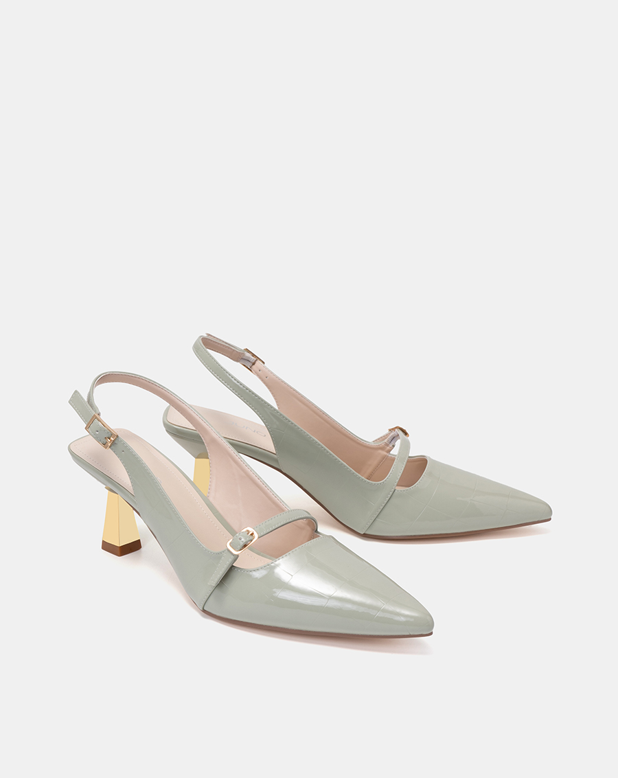 Giày Cao Gót Nữ 7cm Thời Trang JUNO Slingback Mũi Nhọn Quai Ngang Trang Trí CG07132