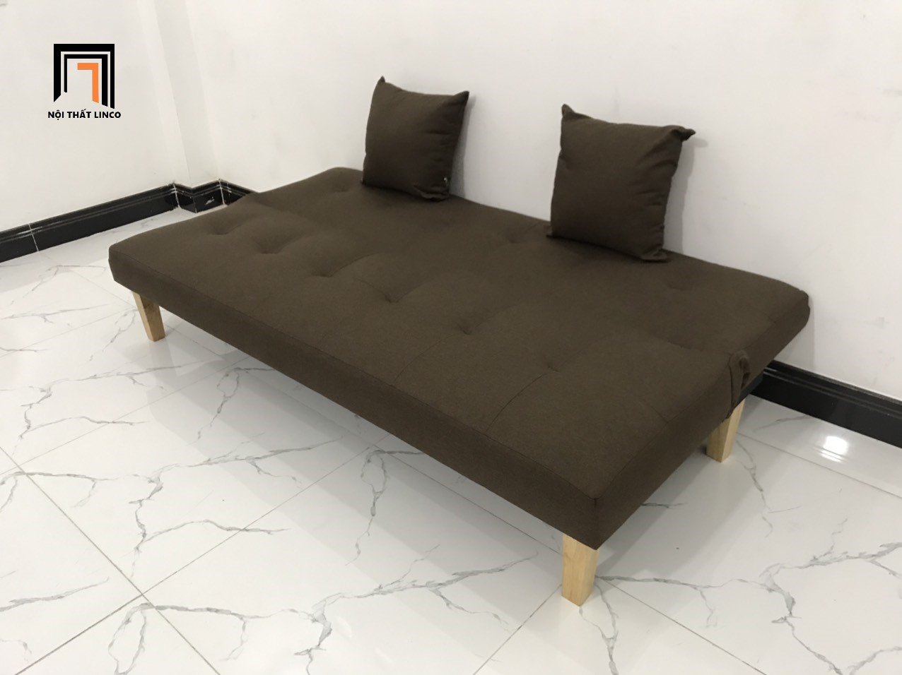 Bộ ghế sofa giường nhiều kích cỡ màu nâu đậm