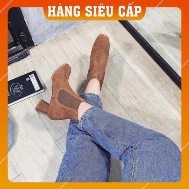 Boot da lộn, boots nữ, mũi vuông, cao gót Hàng y ảnh, chất cực đẹp