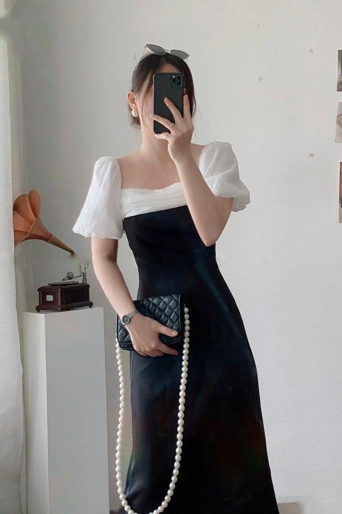ĐẦM BODY CỔ VUÔNG TAY BÍ PHỐI TƠ 12405