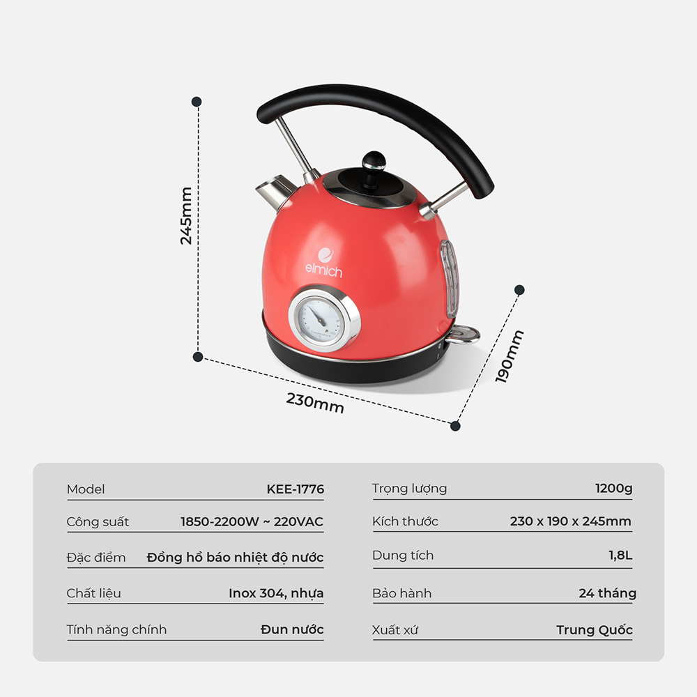 Ấm đun siêu tốc Elmich KEE-1776 - Hàng Chính Hãng
