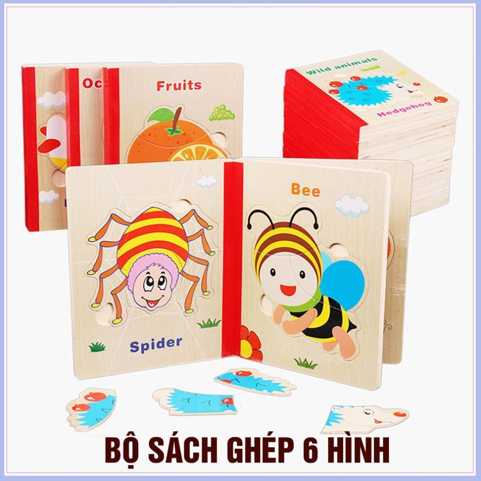 Đồ chơi Sách Ghép Gỗ 6 Hình Nhiều Chủ Đề cho bé