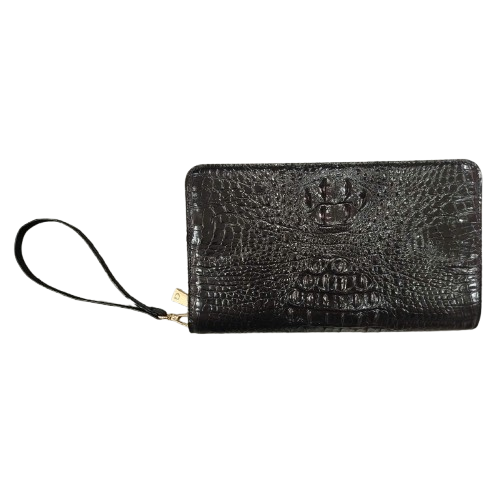 Ví cầm tay Huy Hoàng da cá sấu 1 khóa màu đen HT3226