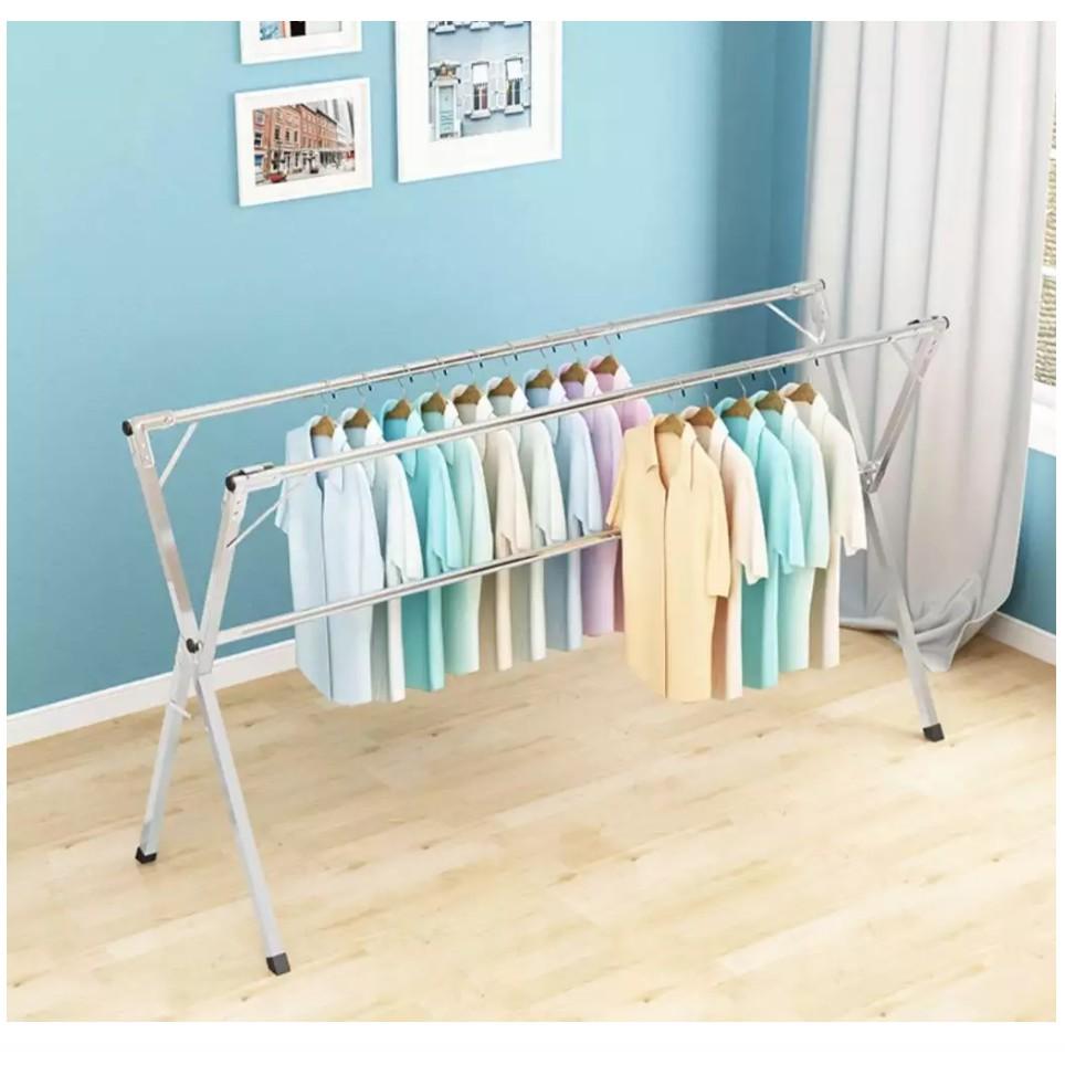 Giá Phơi Quần Áo Sào phơi đồ đôi Hình Chữ X 2,4m + tặng kèm móc treo