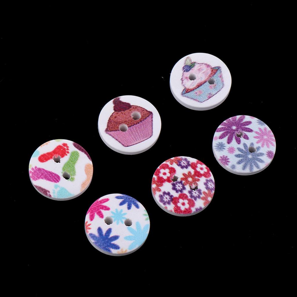 100pcs Flower Printed Wooden Buttons 2 Holes 15mm DIY Clothing Scrapbook Crafts