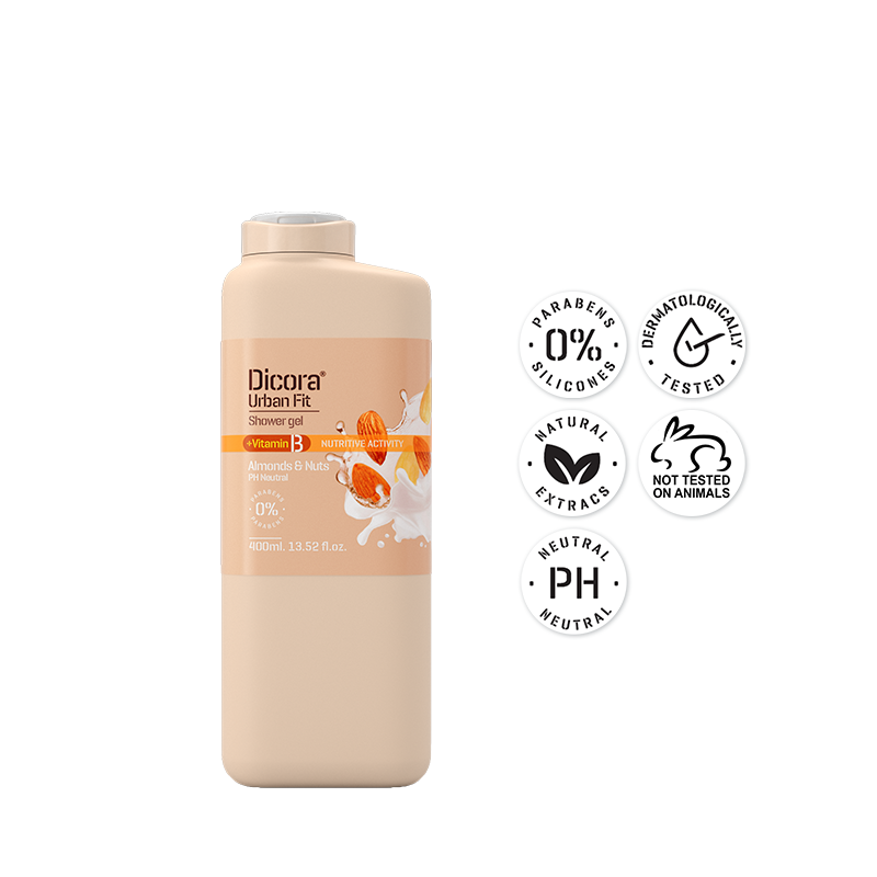 Sữa tắm dưỡng da Dicora Urban Fit Almonds &amp; Nuts Vitamin B Hạnh Nhân &amp; Các Loại Hạt 400ml