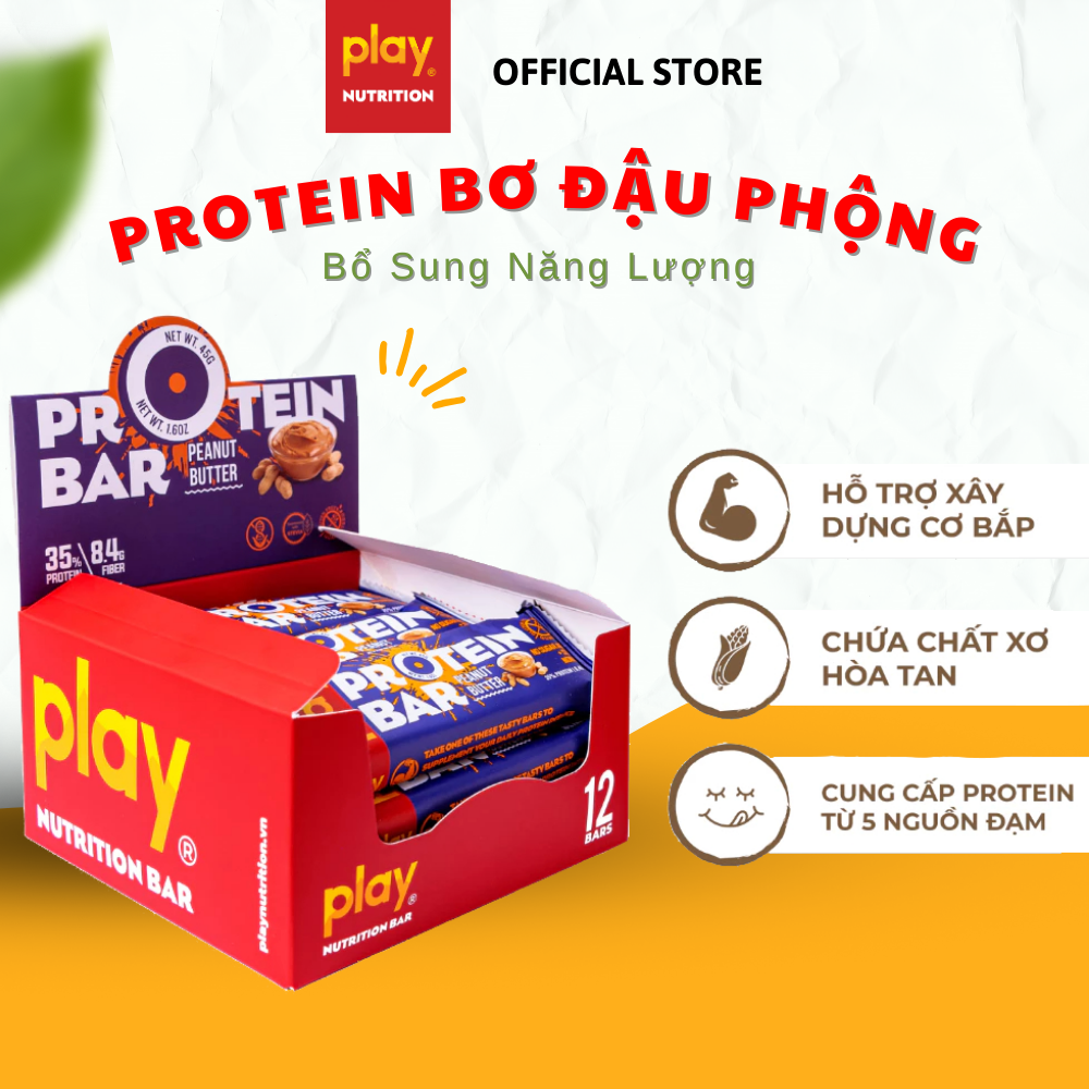 Hộp 12 Thanh Protein Play Vị Bơ Đậu Phộng