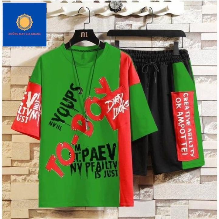 Đồ bộ quần áo thun bé trai, ngắn tay, kiểu Hiphop, chất thun cotton thoải mái vận động-Gia Khang