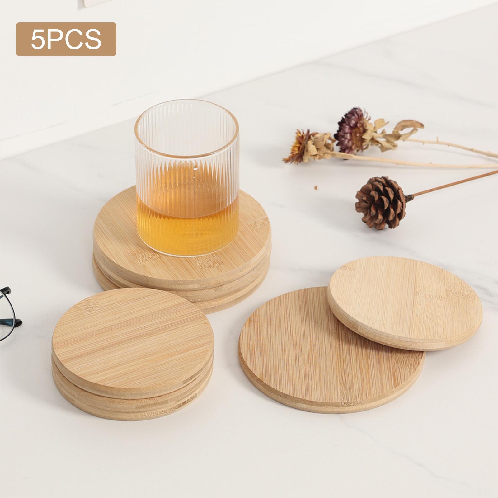 5Pcs Wood Round Coasters Place Mats Coffee Coaster Beverage Decor L