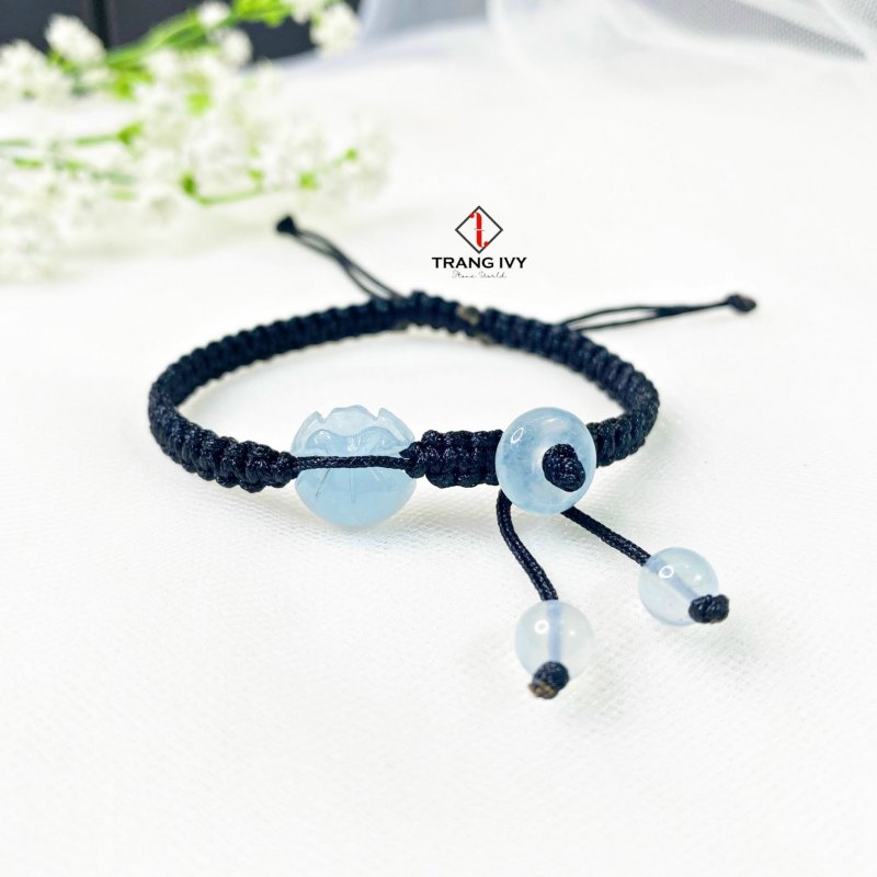 Vòng Tay Túi Tiền Và Đồng Điếu Aquamarine Tết Dây