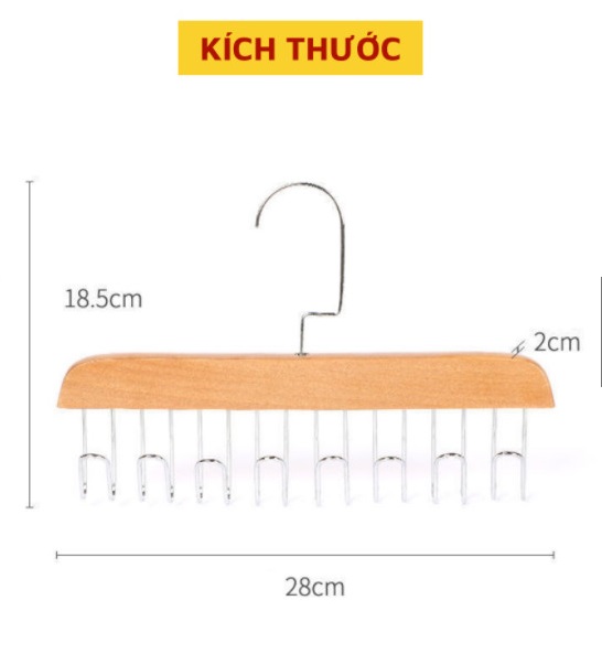 Móc Treo Đồ 8 Móc Inox, Thân Bằng Gỗ - Gọn Nhà Gọn Tủ