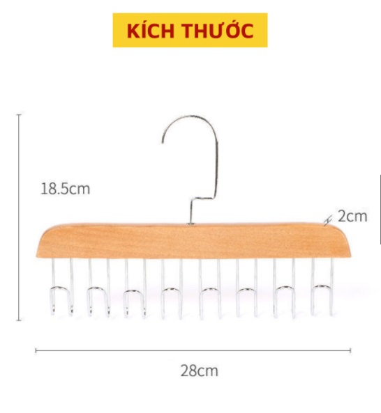 [KOSUYTU] Móc Treo Đồ 8 Móc Inox, Thân Bằng Gỗ - Gọn Nhà Gọn Tủ