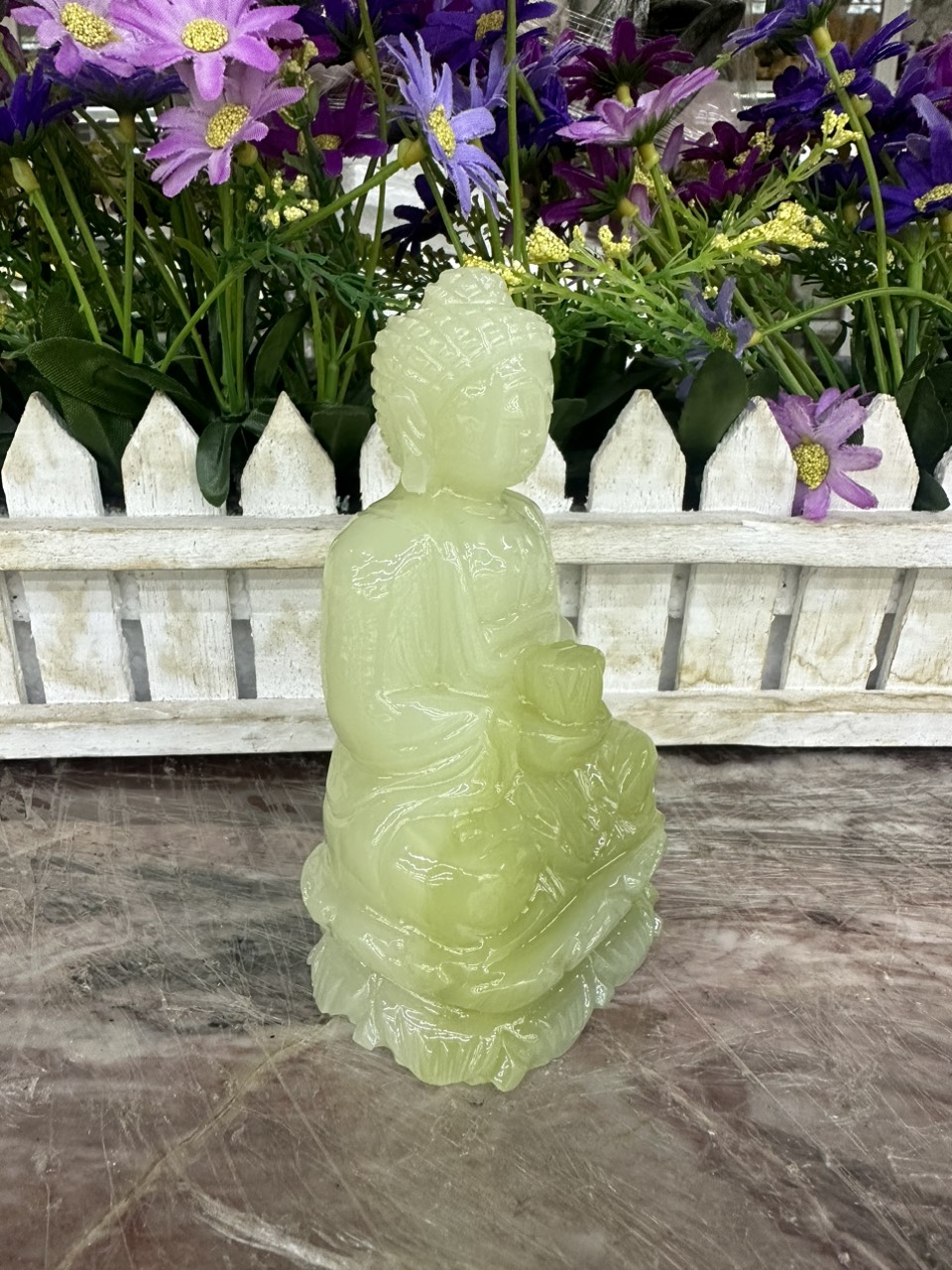 Tượng Phật A Di Đà ngồi đài sen đá ngọc Onyx - Cao 12 cm