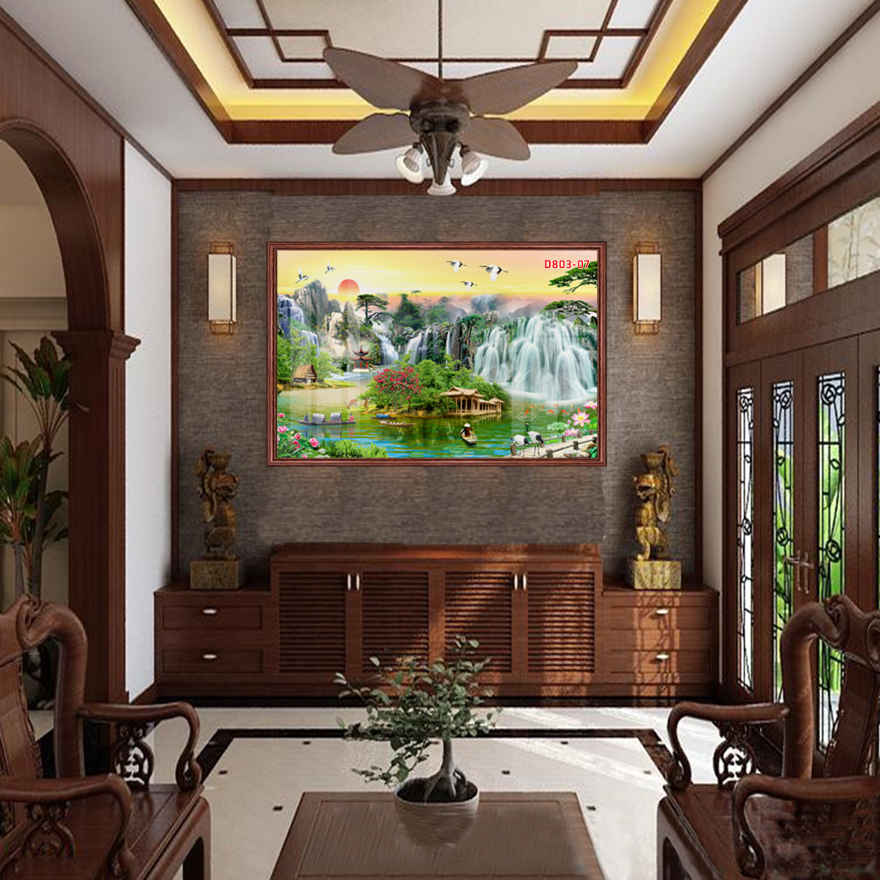 D803 01 Tranh kính Sơn Thủy Hữu Tình