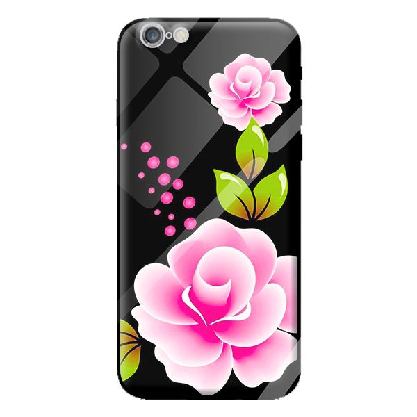 Ốp kính cường lực cho iPhone 6 Plus nền đen hoa hồng 1 - Hàng chính hãng
