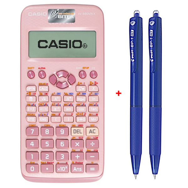 Bộ Máy Tính Casio FX 580 VN X - Màu Hồng + 2 Bút Bi Pilot BP-1RT - Mực Xanh